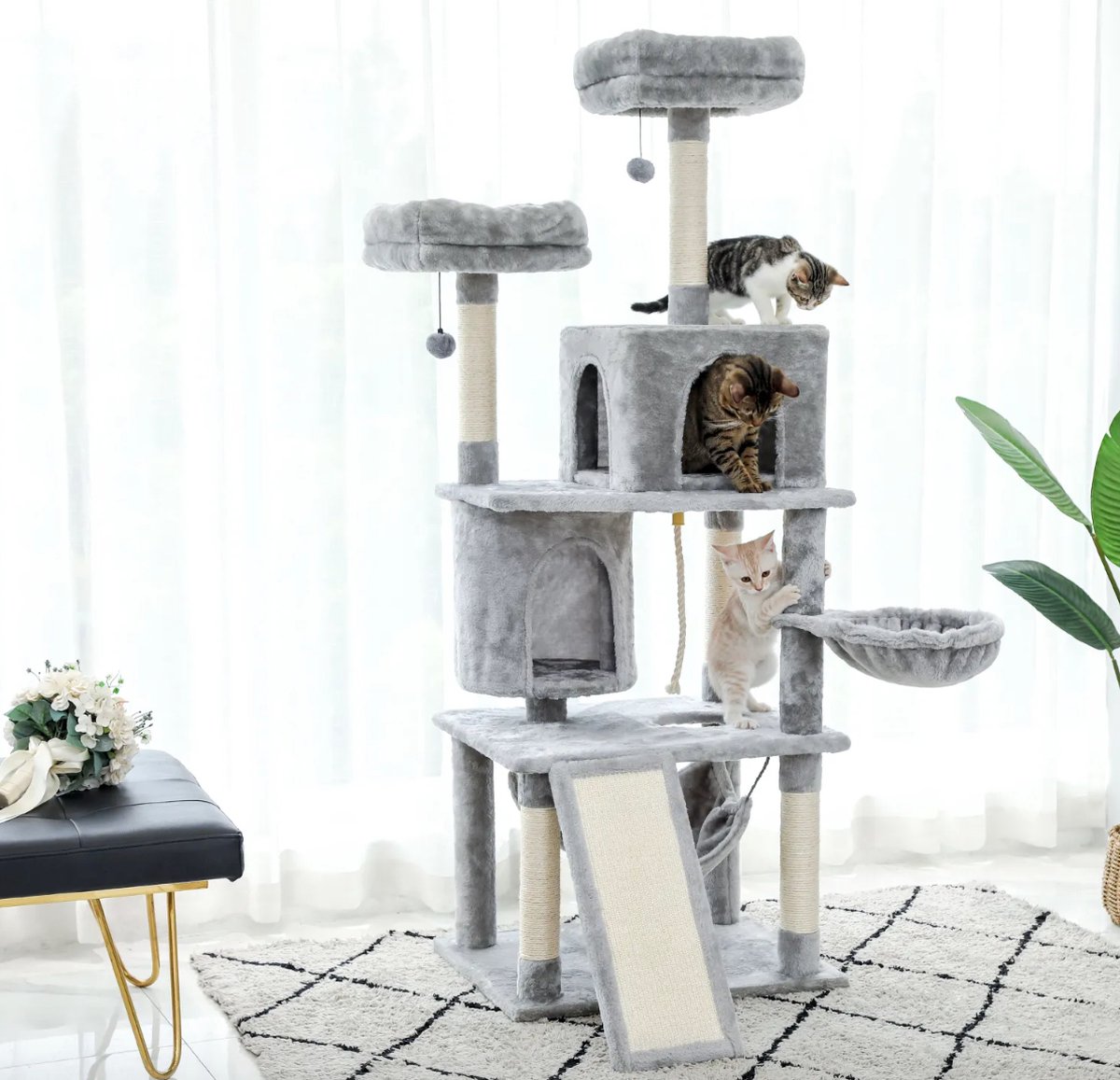 Goldtrix - Krabpaal - Krabpaal voor grote Katten - Kattenboom - krappaal - indoor cozy - 172 cm Hoog - Lichtgrijs