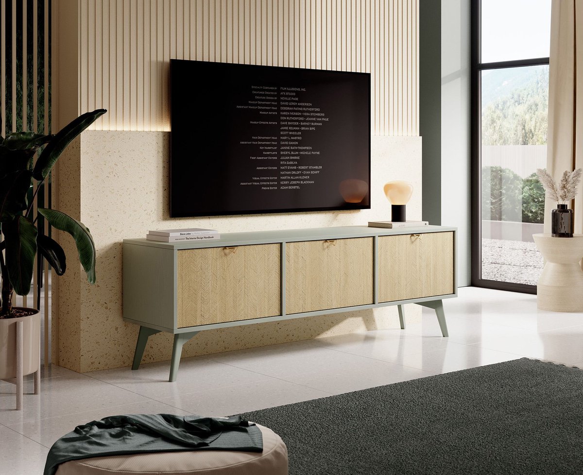 Meubella - TV-Meubel Essence - Groen - Licht eiken - 158 cm
