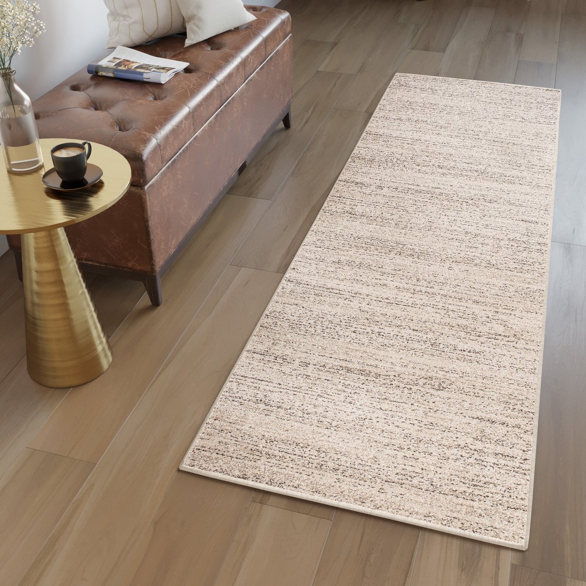 Tapiso Sari Tapijt Loper Beige Modern Woonkamer Hal Slaapkamer Maat- 90x450