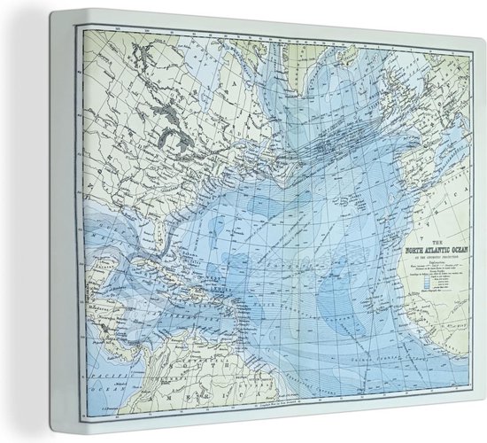 Canvas Wereldkaart - 120x90 - Wanddecoratie Klassieke wereldkaart Noordelijke Atlantische oceaan