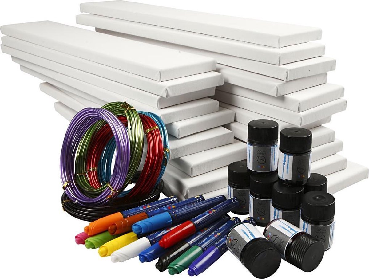 Lange canvassen met aquarel, 1 set