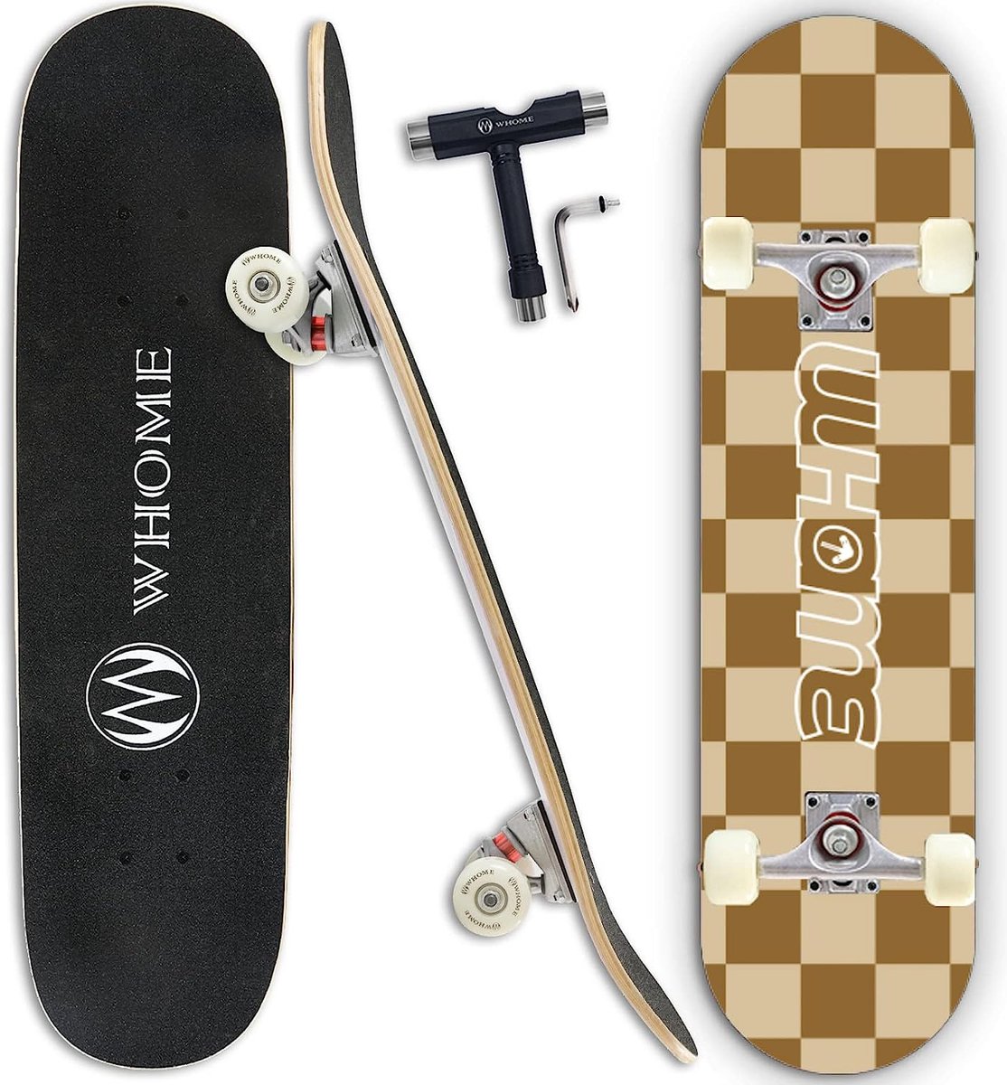 Pro Skateboards compleet voor grote kinderen en beginners - 31"x8" Double Kick Concave standaard skateboard voor de meesten en jongeren, 8-laags Alpine esdoorndek ABEC-9 lagers inclusief T-tool (Schaak)