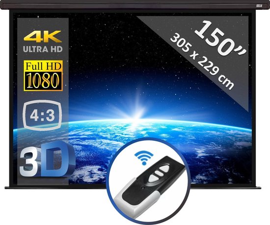 Elektrisch Projectiescherm (4:3) met afstandsbediening - 150" (380cm) - ZWART - beamer scherm