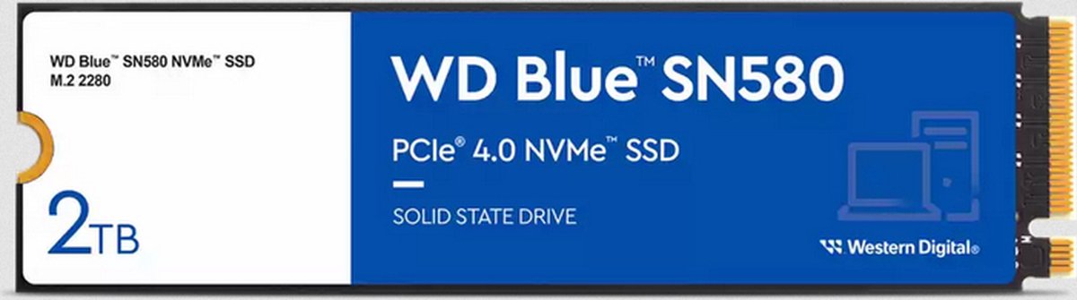 Western Digital Blue™ SN580 2 TB NVMe/PCIe M.2 SSD 2280 harde schijf PCIe NVMe 4.0 x4 Retail WDS200T3B0E