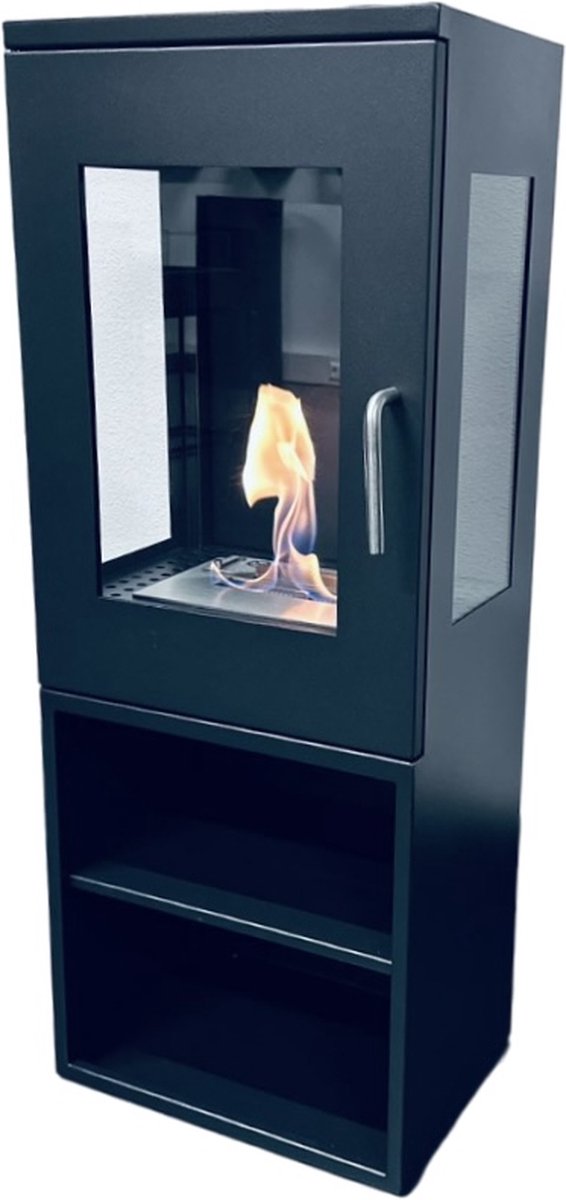 Bio ethanol haard - Hyros zwart bio ethanol vrijstaand kachelhaard H95 CM - bio ethanol vloer kachel haard - sfeerhaard - Terrashaard - bio ethanol openhaard - woonkamer kachel