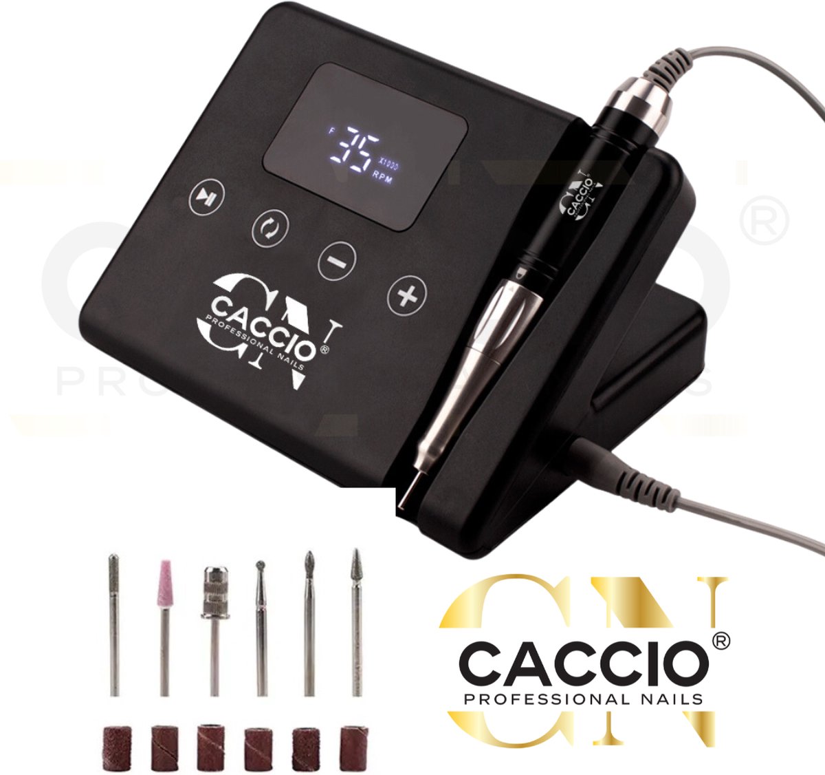 CACCIO®Master Nagelfrees Origineel- Vibratievrij - Geluidvrij - 65W - 1 Jaar Garantie - Zwart Electrische Nagelvijl-Inclusief 6 bitjes-Licht Handstuk - Manicure/Pedicure Voeten en Handen - Kwalitatieve Motor - Nieuwe Technologie-Professioneel gebruik