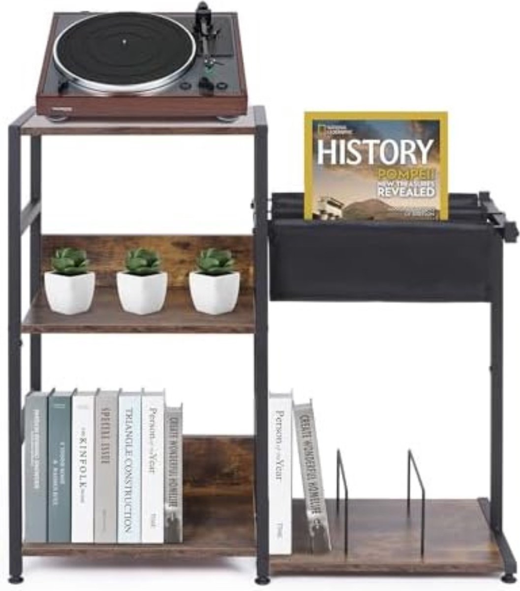 Platenspeler Meubel - Platenspeler Kast - Vinyl Kast - Platenspeler met 3 niveaus - Hout Metaal