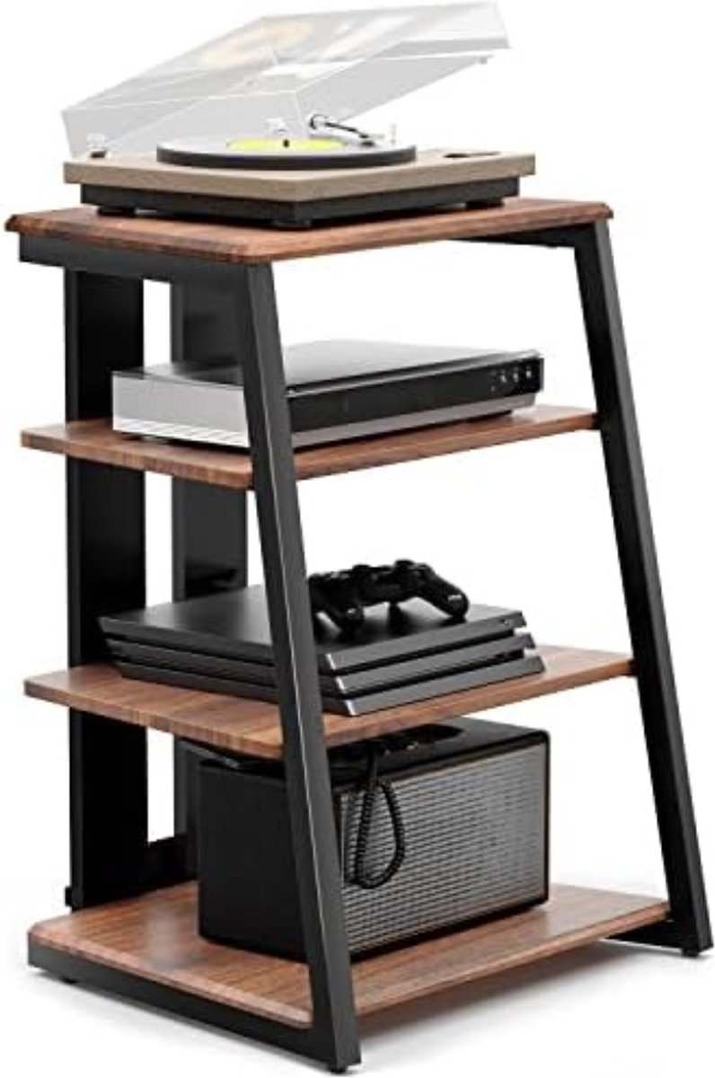 Platenspeler Meubel - Platenspeler Kast - Vinyl Kast - Walnoot - 24” x 20.4” x 30.6” - 4 Planken