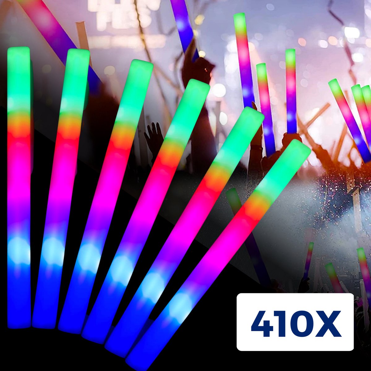 410x Led Foam Sticks - Multicolor Led - Lange Brandduur - Neon Party Sticks - Verjaardag Feest Versiering - Foam Lichtstaaf - Lampjes Kerst - Glow in The Dark