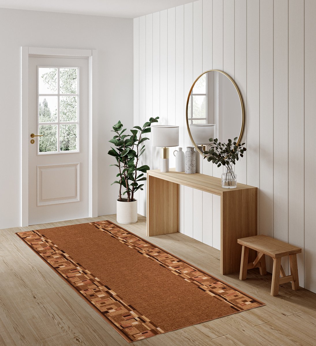 Tapiso Antislip Rubber Mat Beige Licht Bruin Klassiek Rubbermat Tapijt Maat- 100x1200