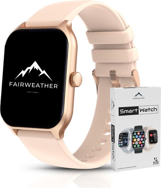 Fairweather Smartwatch Pro – Heren & Dames – HD – Stappenteller – Slaapmeter – hartslagmeter – Geschikt voor iOS en Android - rose goud