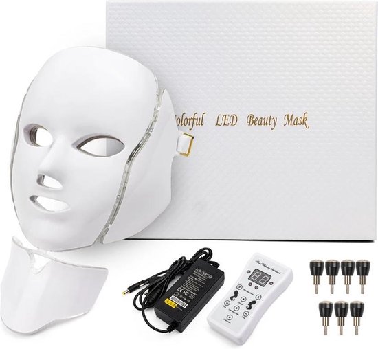 Led licht gezichtsmasker met hals gedeelte - 7 kleuren voor 7 behandelingen -Licht therapie - Gezichtstherapie - Led mask
