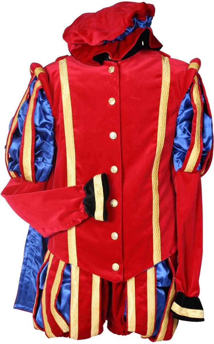 Luxe pietenpak rood/blauw hoofdpiet.