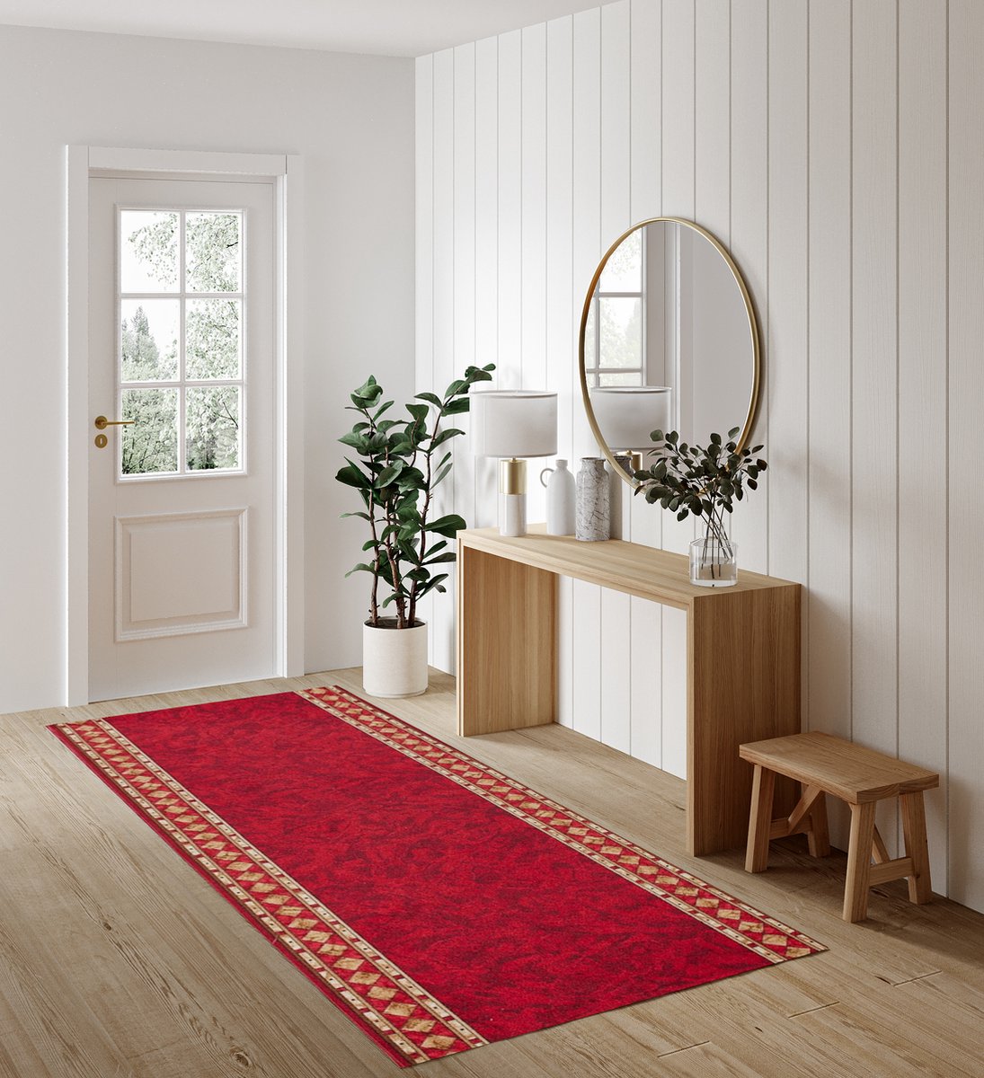 Tapiso Antislip Rubber Mat Rood Beige Klassiek Modern Rubbermat Tapijt Maat- 80x900