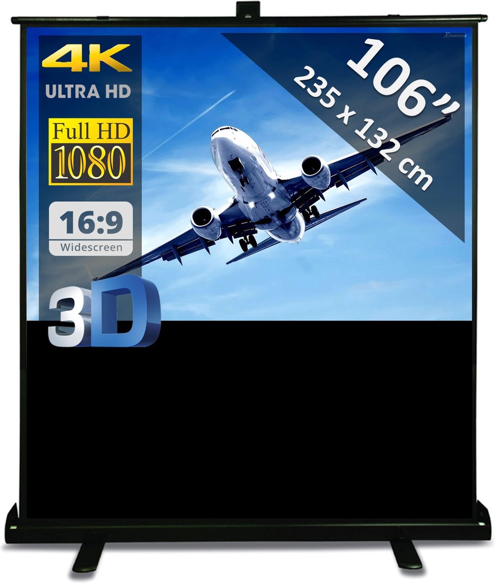 Vloerscherm 106" (270 cm) - 235 x 132 cm - 16:9 - Floor Pull Up - draagbaar/mobiel - beamer scherm