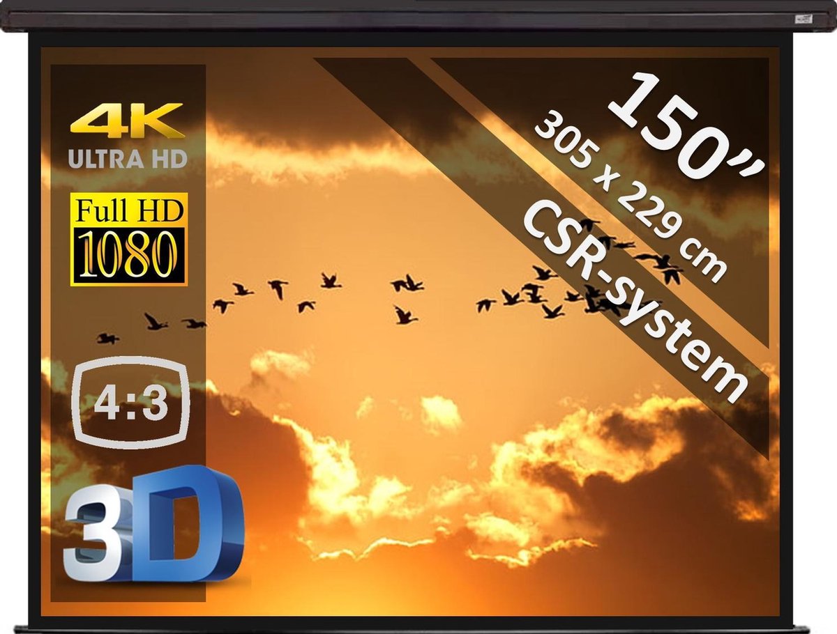 Manueel Projectiescherm - 150" (380 cm) - 305 x 229 cm - 4:3 - beamer scherm - ZWARTE behuizing