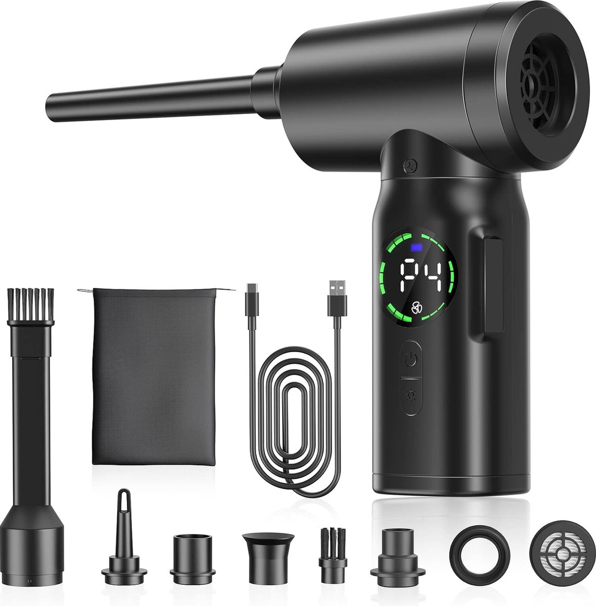 Synergy - Air Duster - Stofreiniger - 4 snelheden - Perslucht - Draadloos - Oplaadbaar - Stofzuiger - Bank reiniger - LED - Zwart