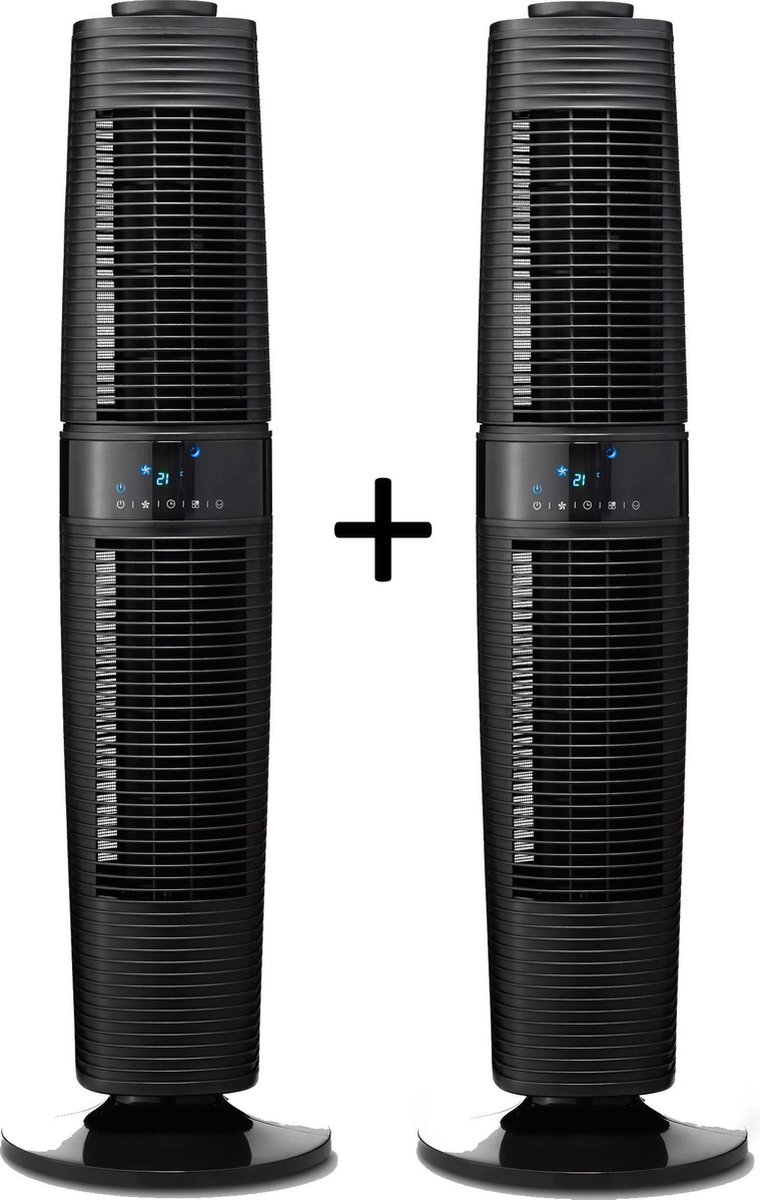 Clean Air Optima® 2 stuks CA-406B - Design Torenventilator - Ventilator met Temperatuursensor - Dynamische luchtstroom - Timerfunctie - Stoffilter - Oscillatie: 90º en 360º
