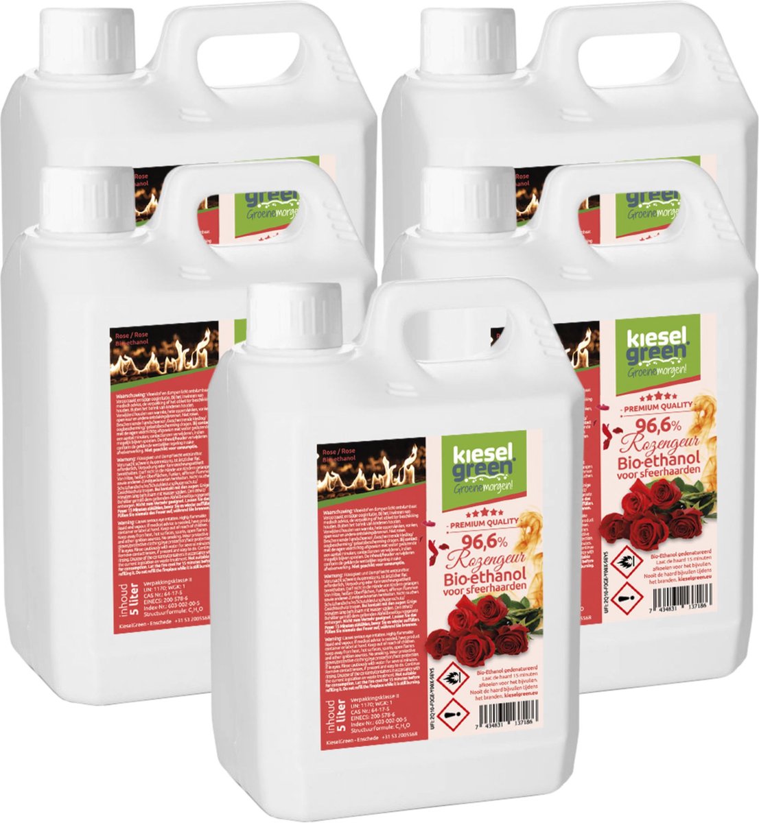 KieselGreen 25 Liter Bio-Ethanol met Rozen Aroma - Bioethanol 96.6%, Veilig voor Sfeerhaarden en Tafelhaarden, Milieuvriendelijk - Premium Kwaliteit Ethanol voor Binnen en Buiten