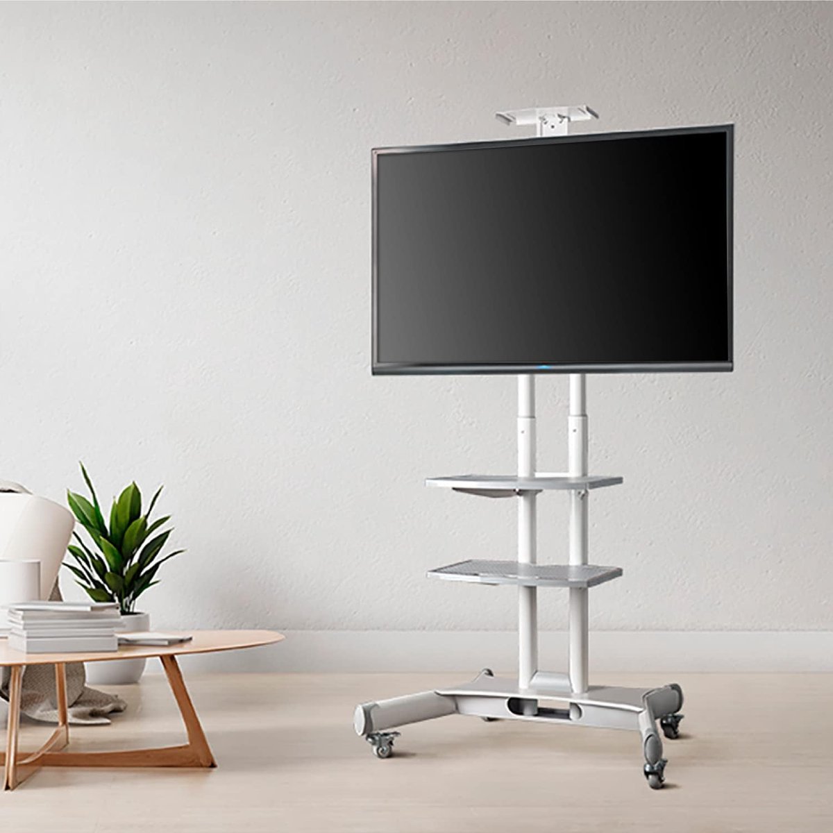 TV-standaard voor 40-70 inch, universele tv-standaard met wielen, standaard voor televisies tot 60,5 kg, houder met VESA max. 600 x 400 mm, wit