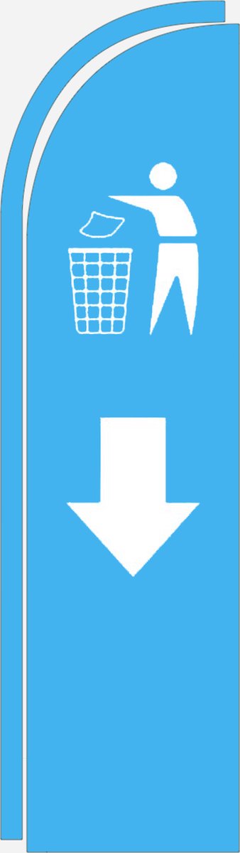 Signalisatie vlag met stok | Afval in de vuilnisbak met pijl | 80 x 135 cm | Afvalcontainer | Parking | Toeristen | Vuilnis verzamelen | Beach vlag | 1 stuk