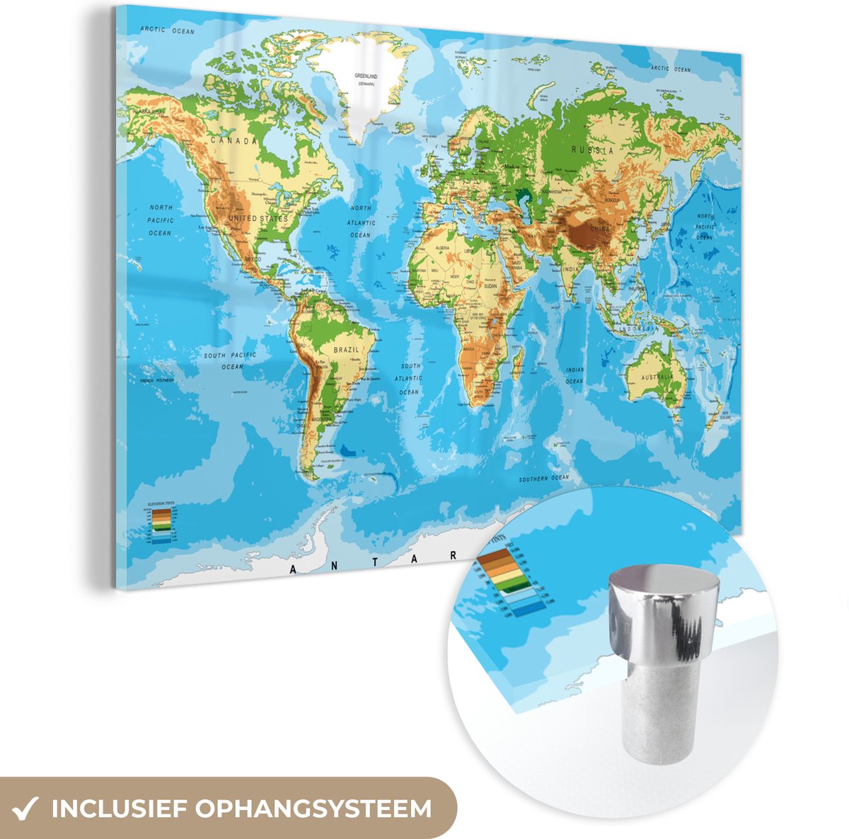 MuchoWow® Glasschilderij - Wereldkaart - Atlas - Kleuren - Kids - Jongens - Meisjes - 180x120 cm - Acrylglas Schilderijen - Foto op Glas