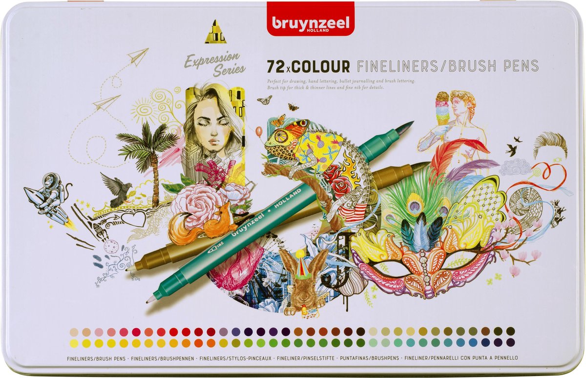 Bruynzeel Creatives Fineliner / Brushpen set 72 kleuren