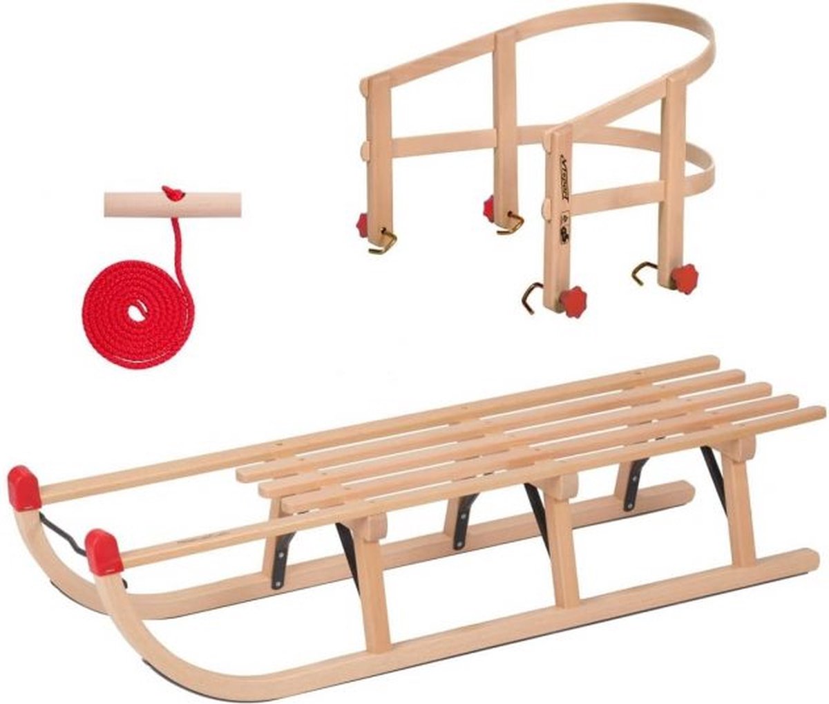 VT Sport - Houten Slee Davos met Houten Rugleuning - 110cm - Incl. Trektouw - Made in EU