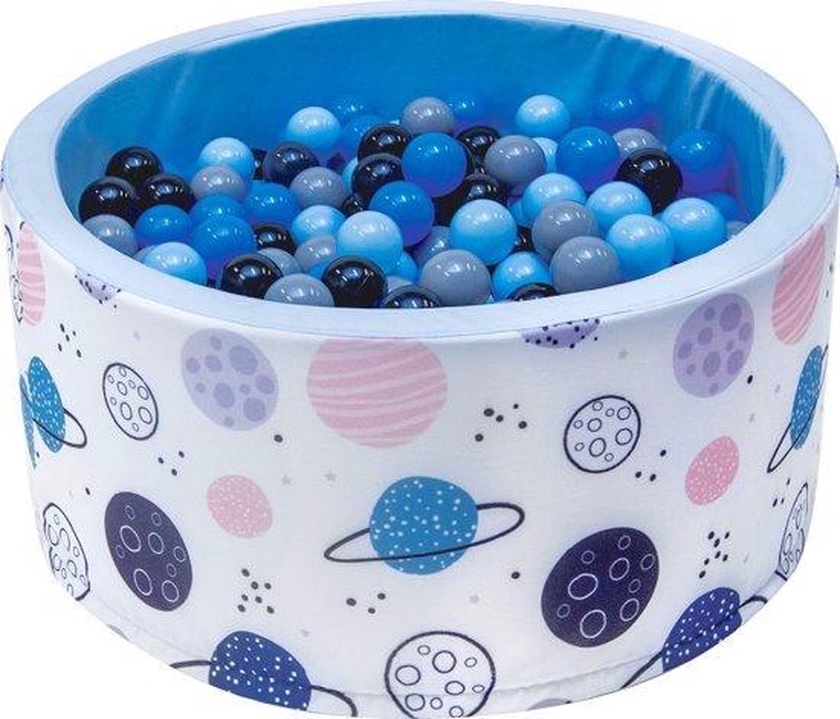Ballenbak - stevige ballenbad -90 x 40 cm - 200 ballen Ø 7 cm - donkerblauw, grijs, zwart en lichtblauw