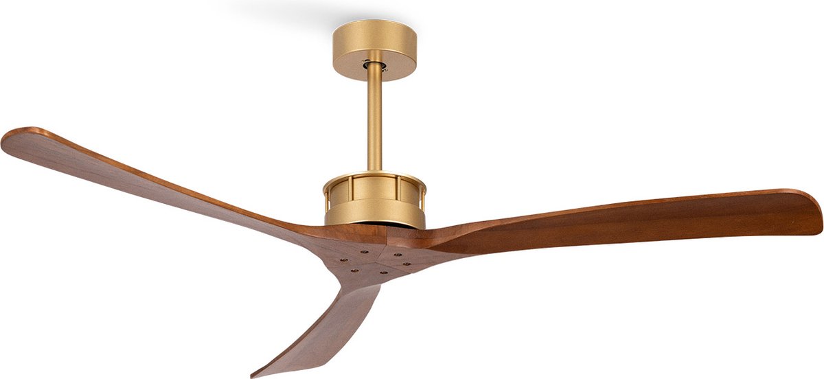 CREATE WIND LARGE DC - Plafondventilator XL Ø152 cm - 40W Ultrastille - Met WIFI - 6 snelheden - Timer - Goud & Donker Hout