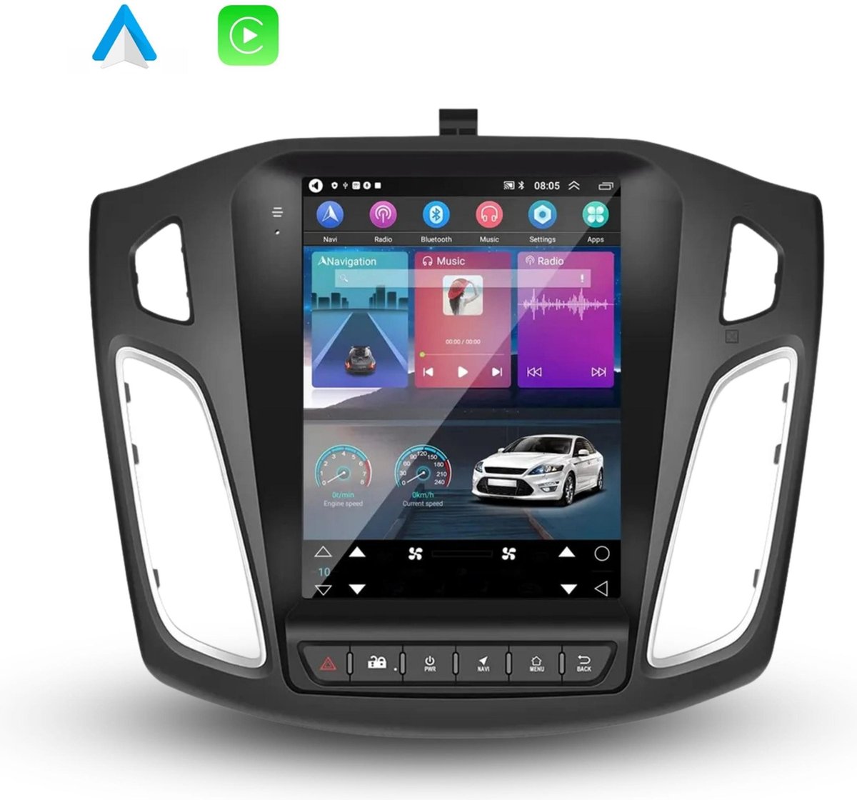 Boscer® Autoradio Ford Focus 2012 t/m 2018 - Apple Carplay & Android Auto (Draadloos) - Android 11 - 9,7" Tesla Stijl HD Touchscreen - Navigatiesysteem - Achteruitrijcamera & Microfoon