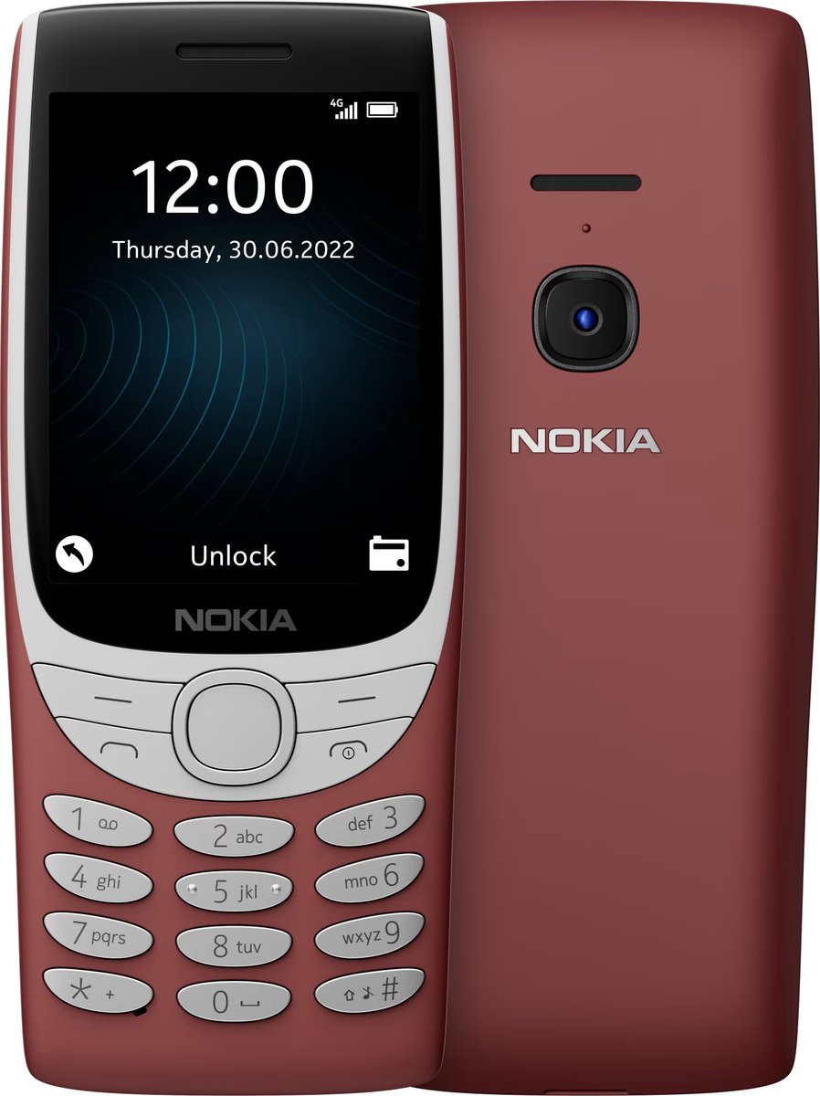Nokia 8210 4G, Rechthoek, Dual SIM, 7,11 cm (2.8"), 0,3 MP, 1450 mAh, Rood