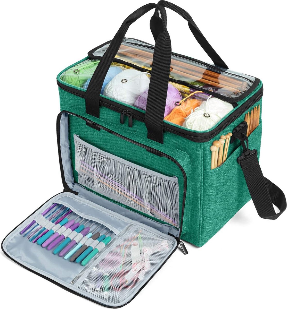 Opbergtas voor wol, geschikt voor het transporteren van brei- en haakwol en tassen voor accessoires (groot, groen)