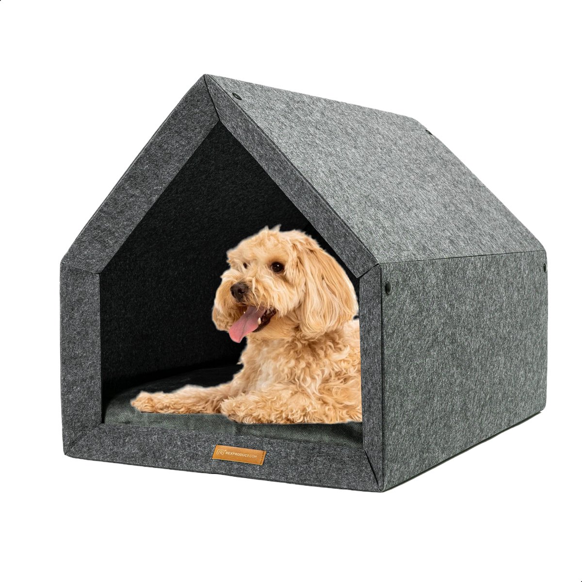 Rexproduct Hondenhuis – Hondenhuisjes voor binnen - Hondenkussen inbegrepen – Hondenhuizen voor in huis – Hondenhok - Hondenmand gemaakt van Gerecycled PETflessen - PETHome - Donkergrijs Kaki