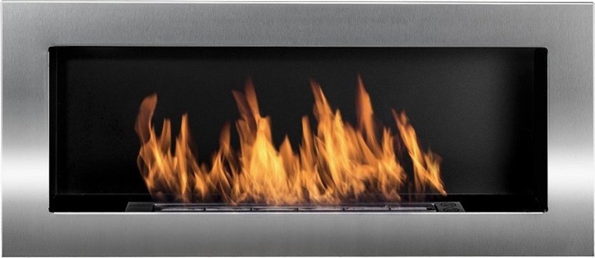 Sfeerhaard Biohaard Zilver 90 x 40 CM Inbouw of Hangend Bioethanolhaarden.com