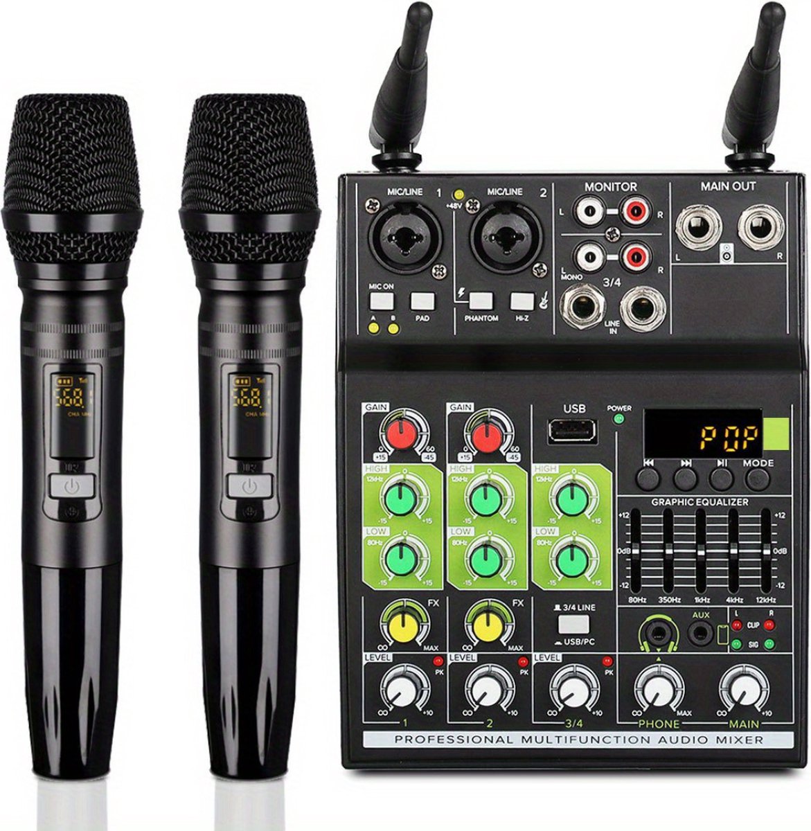 Mengpaneel - 4-kanaals - DJ - Mixer - Met Draadloze Microfoon