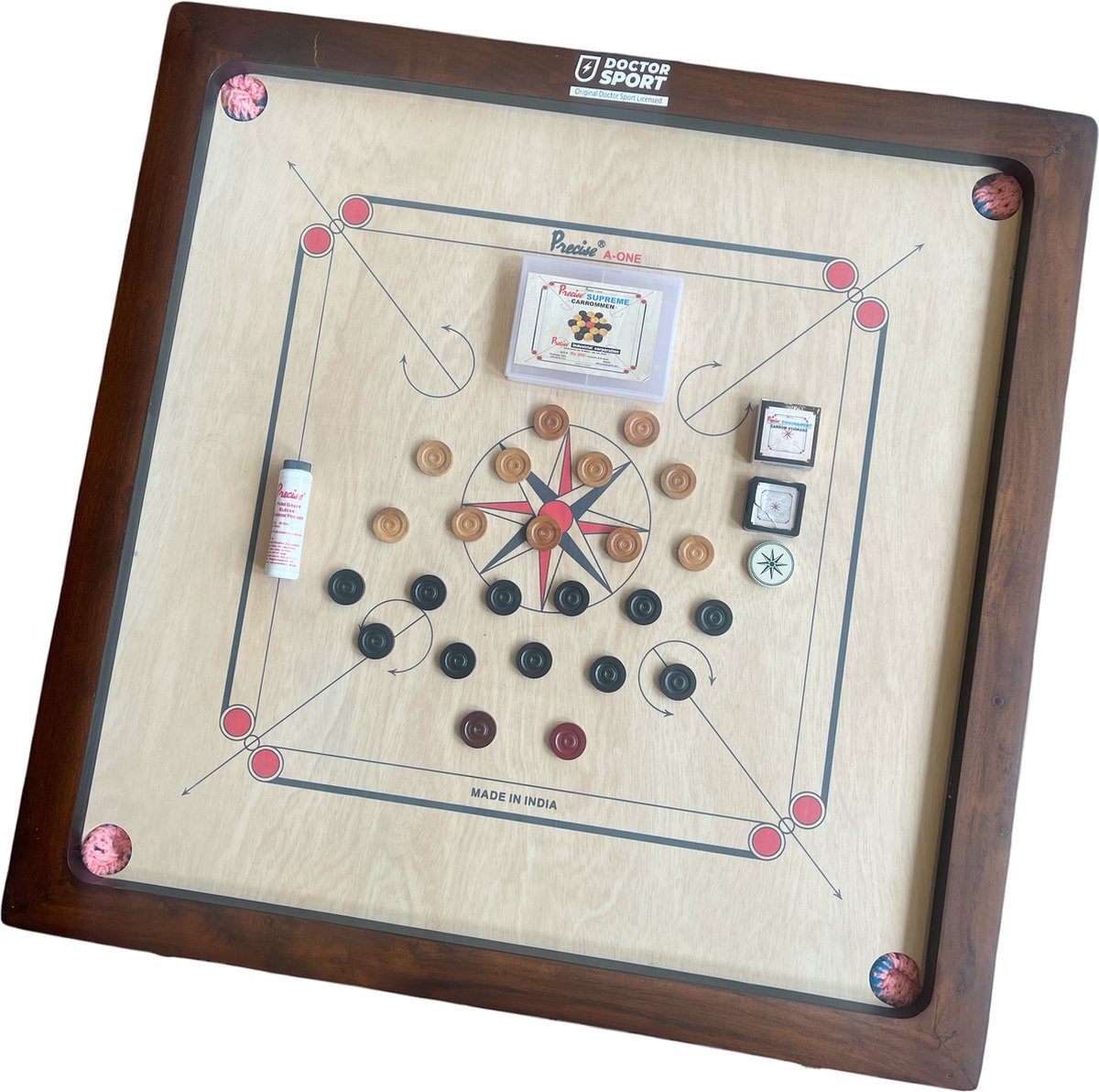 Ama-8 mm Walnoot - 12kgs. 74x74 cm - 82x82cm INDIA made Carrom spel - Origineel Toernooi ®Designed in UK - Prachtig afgewerkt - Kwaliteit & Klasse - Profi