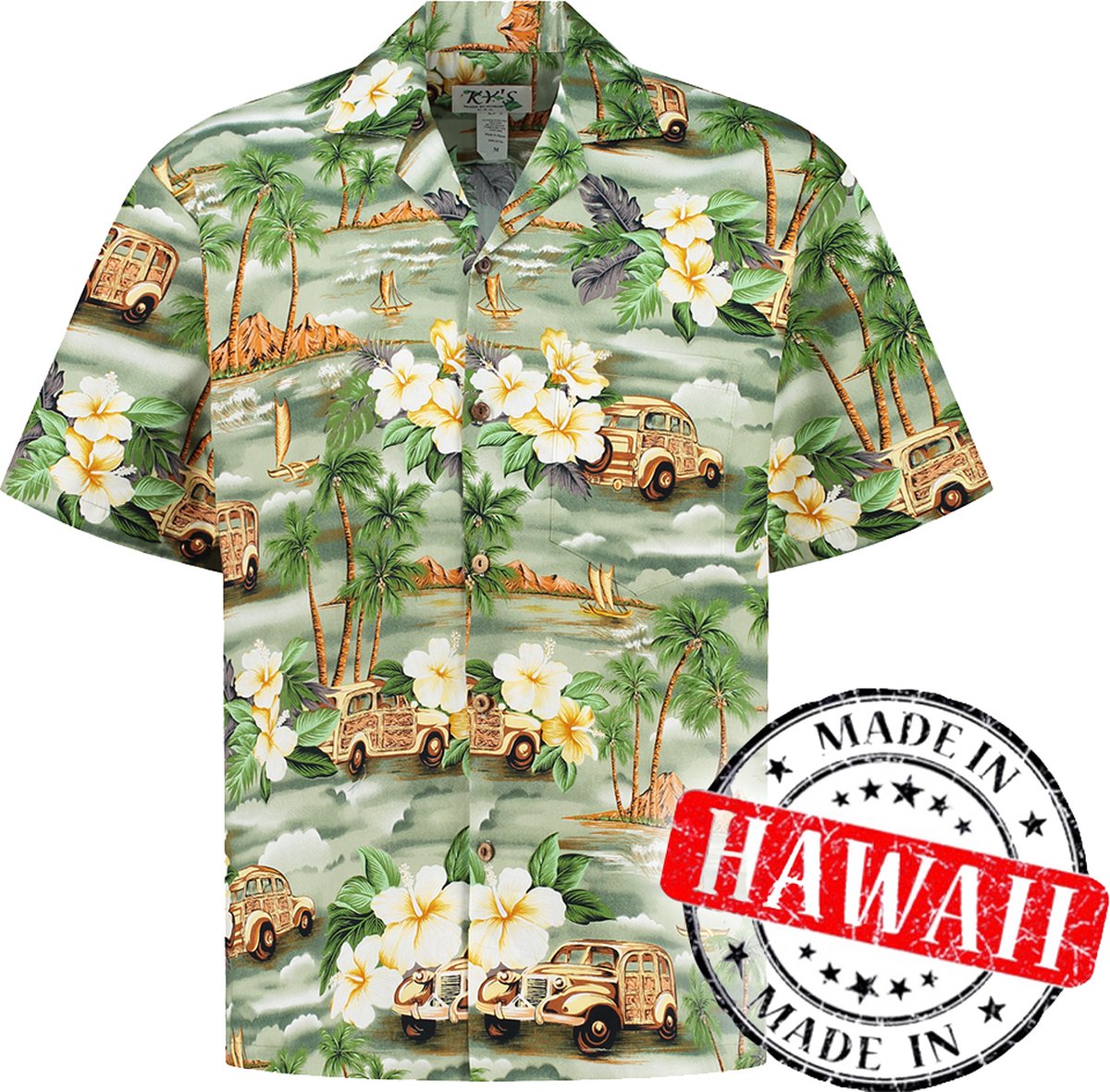 Hawaii Blouse - Shirt - Hemd "Bloemen op Hawaii" - 100% Katoen - Aloha Shirt - Heren - Made in Hawaii Maat L