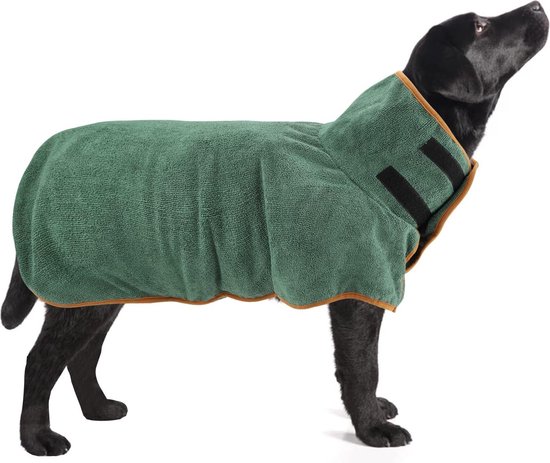 Hond drogen jas, huisdier badjas, sneldrogende super vochtabsorberende hond badjas microvezel handdoek, verstelbare kraag en taille hond handdoek voor grote, middelgrote honden groen L