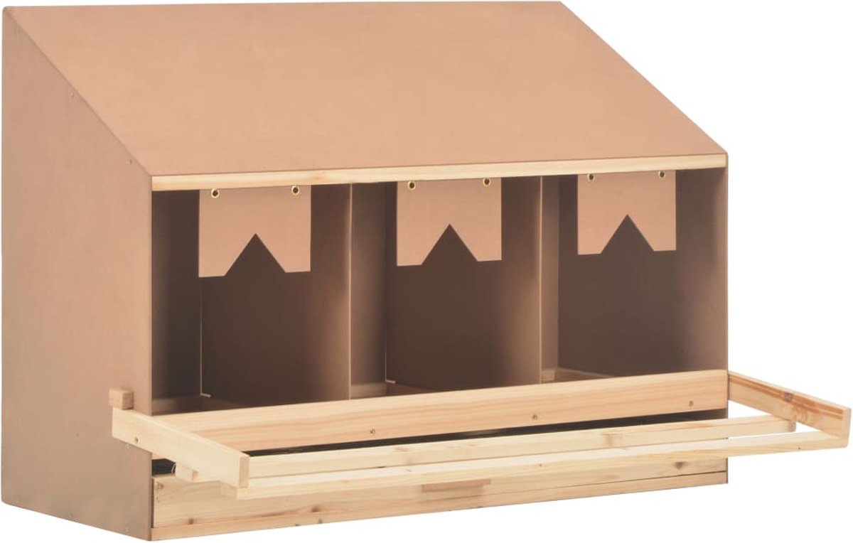The Living Store Kippenlegkast Nestkast - 93 x 40 x 65 cm - Voor grote kippen - met 3 vakken - inklapbare zitstok - verwijderbare onderlaag