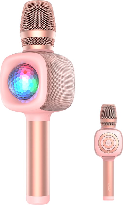 OneOdio - karaoke microfoon draadloos - met disco lichteffecten - met stemeffecten - geweldig geluid (roze)
