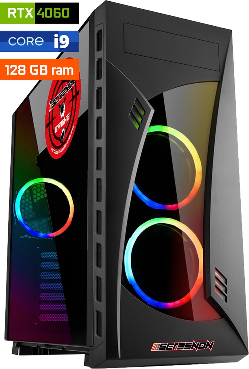 ScreenON - Game Computer / Gaming PC - Intel Core i9 - 4TB M.2 SSD - 128GB RAM - RTX 4060 - Game PC TX46292 - Windows 11