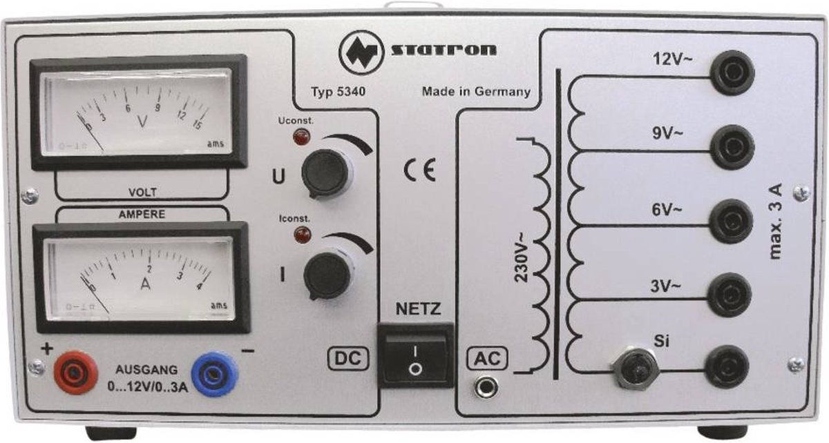 Statron 5340.1 Labvoeding, regelbaar 0 - 12 V/AC 3 A 72 W Aantal uitgangen: 2 x