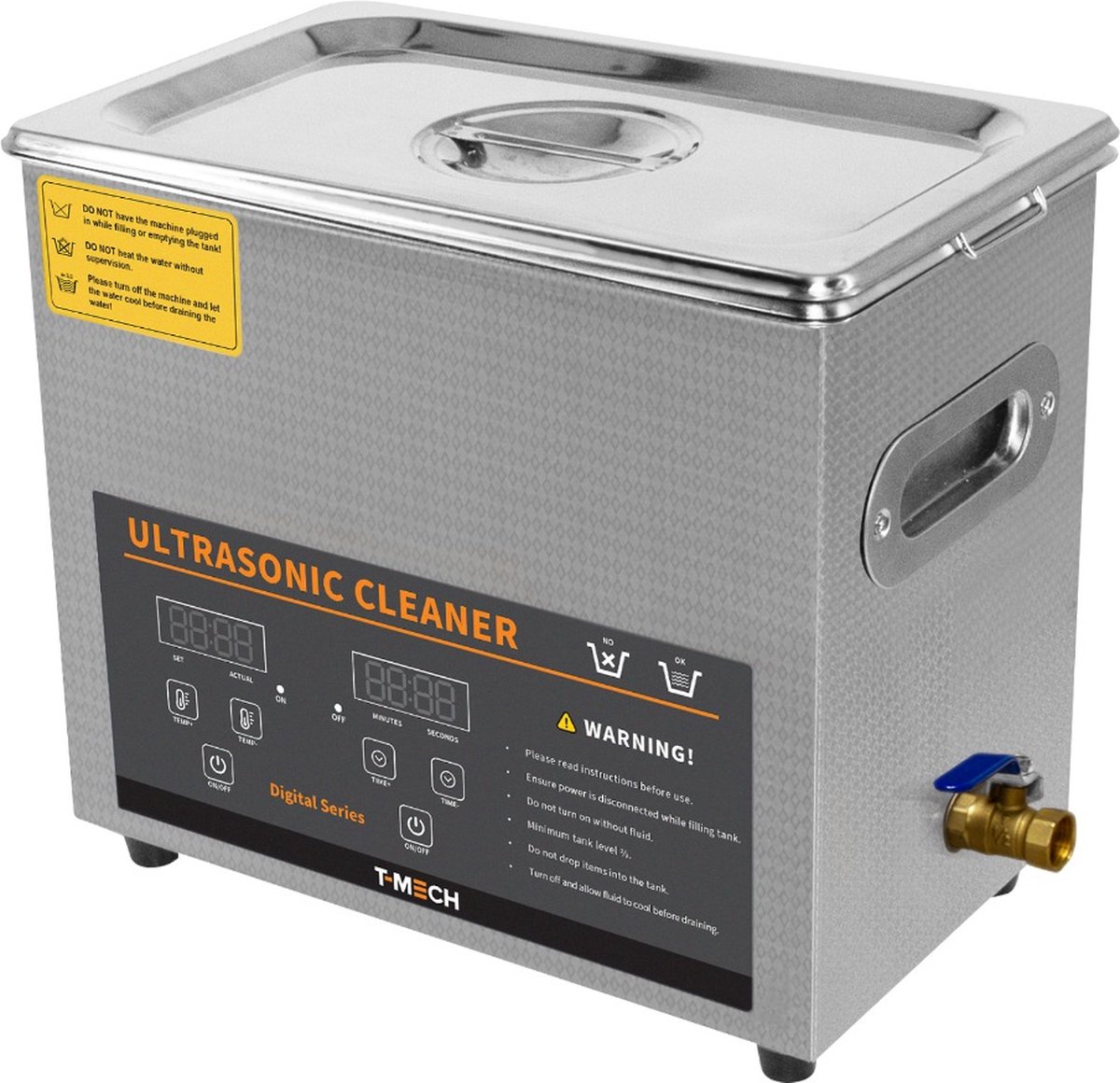 T-Mech 6L Professioneel Ultrasonische Reiniger RVS Ultrasoon Bad Reinigingstank - Timer 1-30 Minuten - Verwarmingselement 0-80°C - 300W 240V 40 kHz - Sieraden Metaalonderdelen - GRATIS Gaasmandje