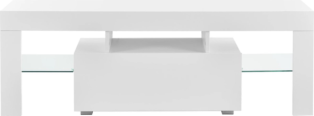 TV-meubel Melania - Met LED Verlichting - 130x35x45 cm - Wit - Hoogglans - Spaanplaat - Luxe Look