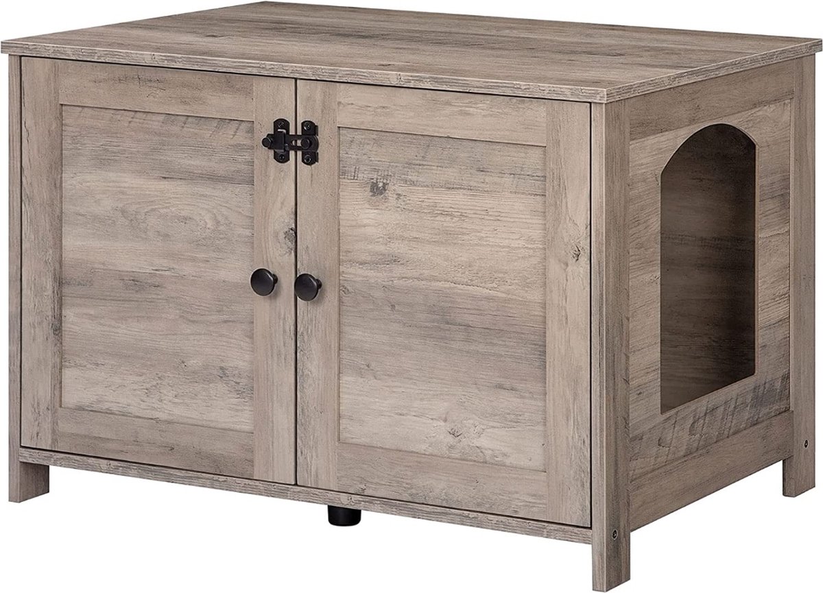 Kattentoilet, kattenbakkast, kattenhuis met deur en aparte scheidingswand, stabiele kattenkast, zitbank, kattenbak-opbergdoos, nachtkastje