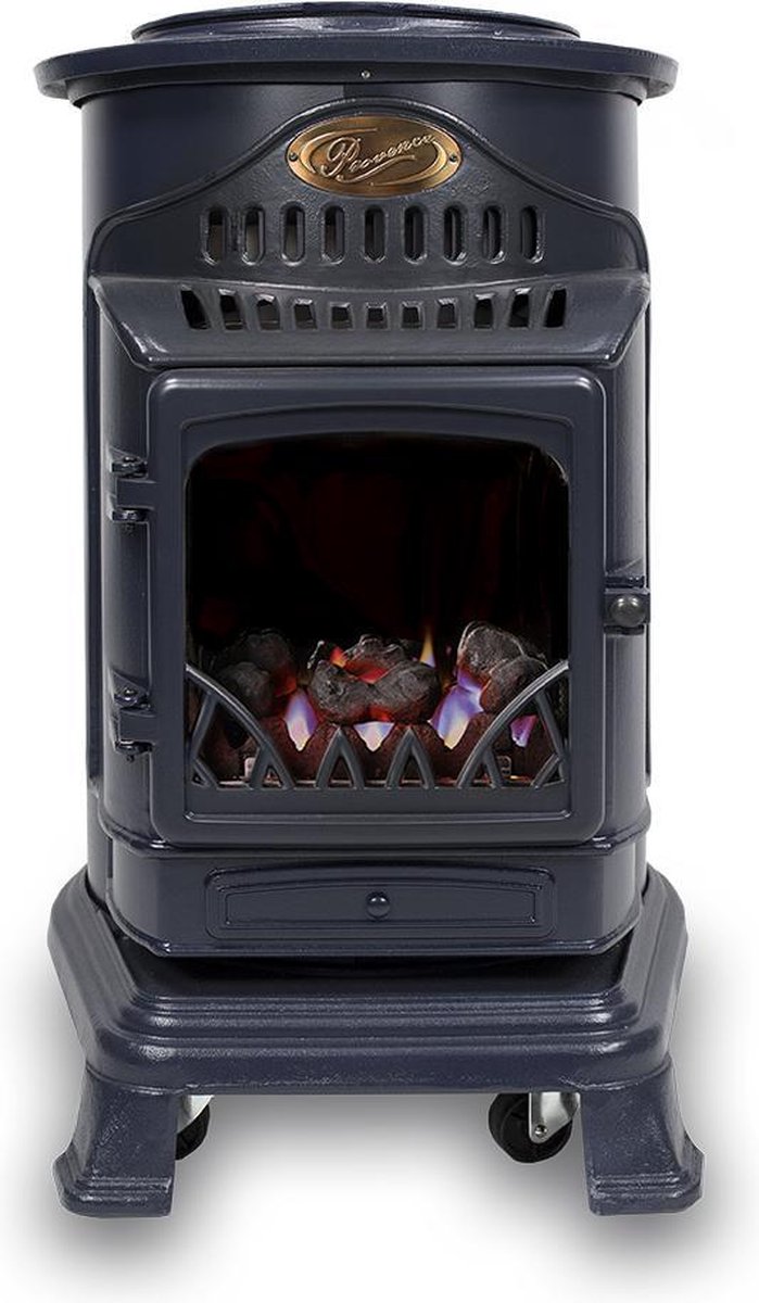 Provence gaskachel voor binnen voor gasfles - Marineblauw - geen schoorsteen nodig op wielen