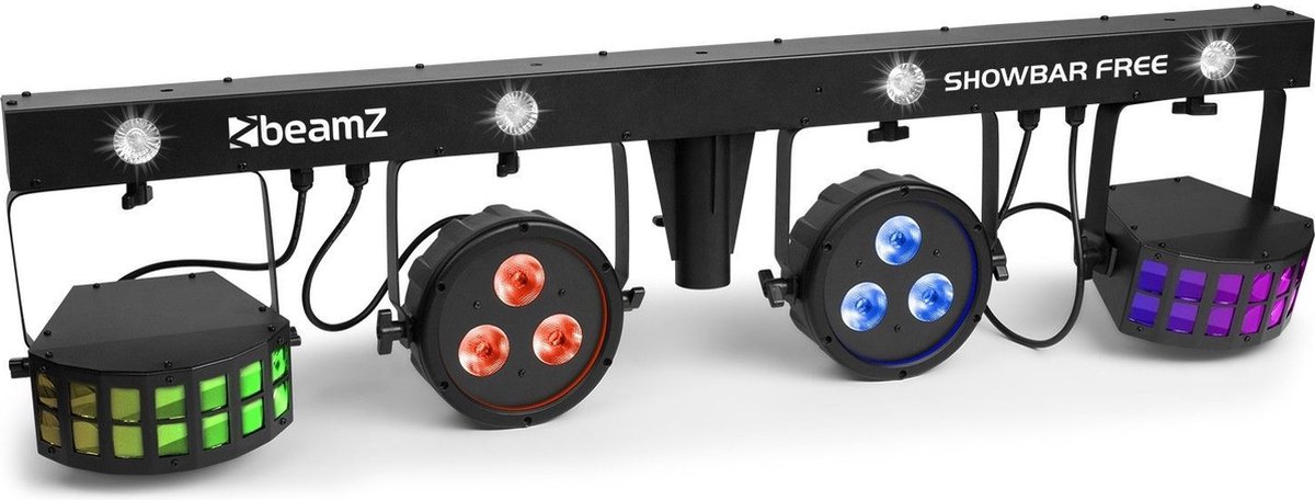 Lichteffect - BeamZ Showbar FREE disco lichteffect - Complete lichtshow met 2x PAR spot, 2x Derby lichteffect en LED stroboscoop - Levering incl. tas en afstandsbediening