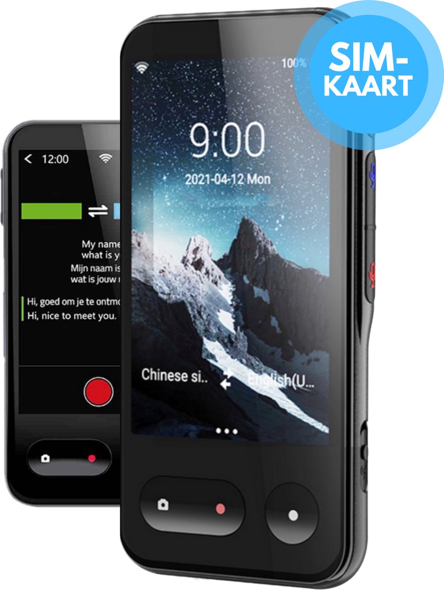 Membeli Vertaalcomputer - met Simkaart - Offline - Muama Enence - Vertaal Apparaat - 4 inch Touchscreen - 135+ Talen - Zwart