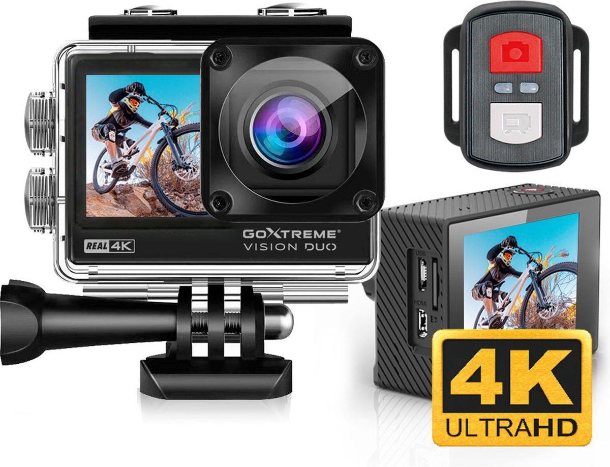GoXtreme GoXtreme Vision Duo 4K Actioncam 4K, Dual-display, Spatwaterdicht, Stofdicht, Waterdicht, WiFi, Time-lapse